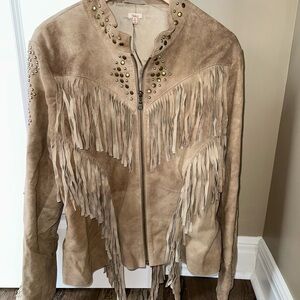Reba Studded Fringe leather  Jacket - Tan xl